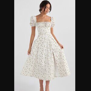 NWOT House of CB Tallulah Garden Print Puff Sleeve Midi 'milkmaid' Dress